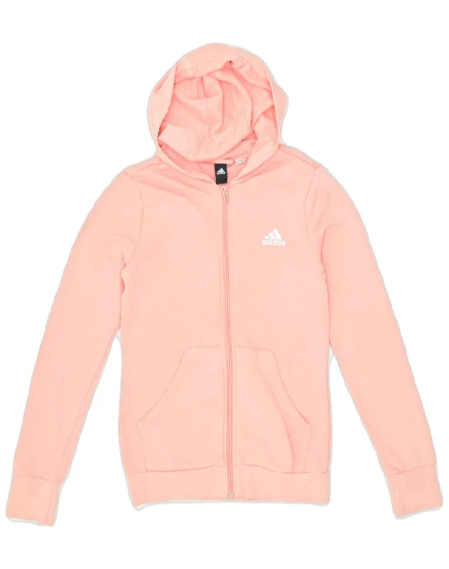 ADIDAS Womens Graphic Zip Hoodie Sweater UK 6 XS Pink Rayon Fabric Velvet Fabric Corduroy Fabric