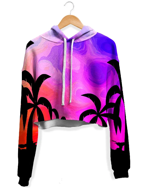 Tropical Twilight Fleece Crop Hoodie Hoodie with Pastel Soft Subtle