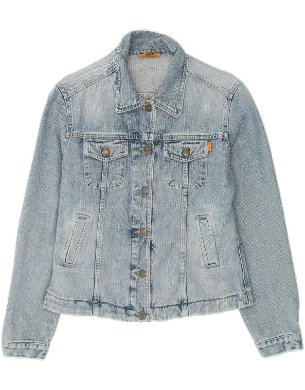 WITBOY Womens Denim Jacket UK 14 Large Blue Cotton Elasticated Jacket Padded Jacket Insulated Jacket