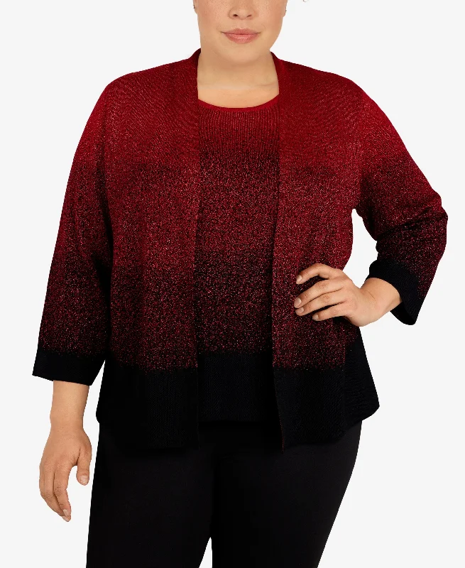Alfred Dunner Plus Size Classics Ombre Shimmer 2 In 1 Sweater Embroidered Appliqued Beaded