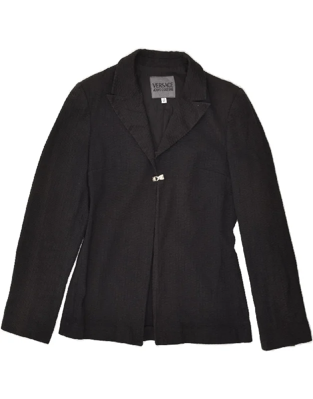 VERSACE Womens 1 Button Blazer Jacket IT 40 Small Black Cotton One-Shoulder Jacket Off-the-Shoulder Jacket Asymmetrical Jacket