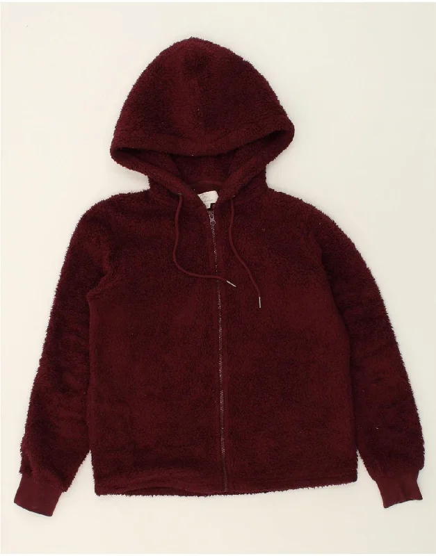 FAT FACE Womens Loose Fit Hooded Fleece Jacket UK 8 Small Burgundy Satin Fabric Silk Fabric Chiffon Fabric