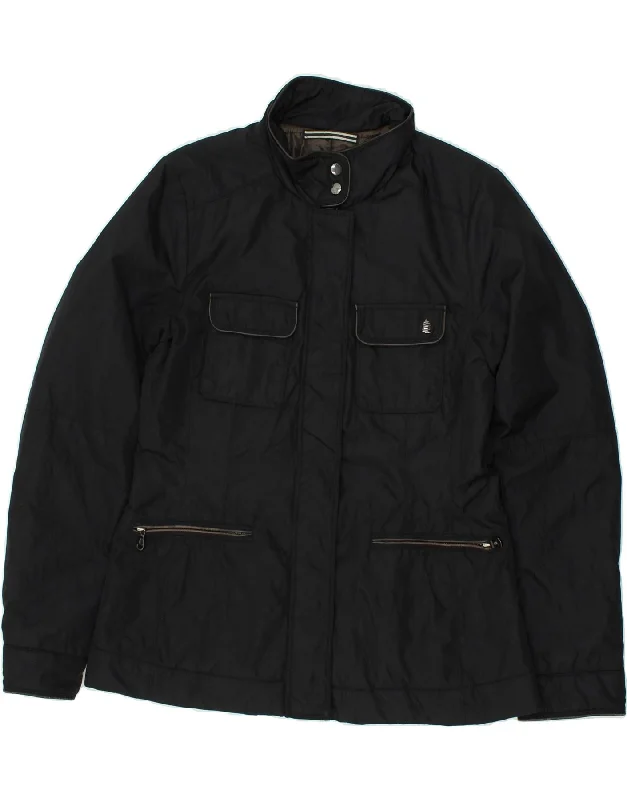 MARINA YACHTING Womens Leather Padded Jacket UK 18 XL Navy Blue Satin Fabric Silk Fabric Chiffon Fabric