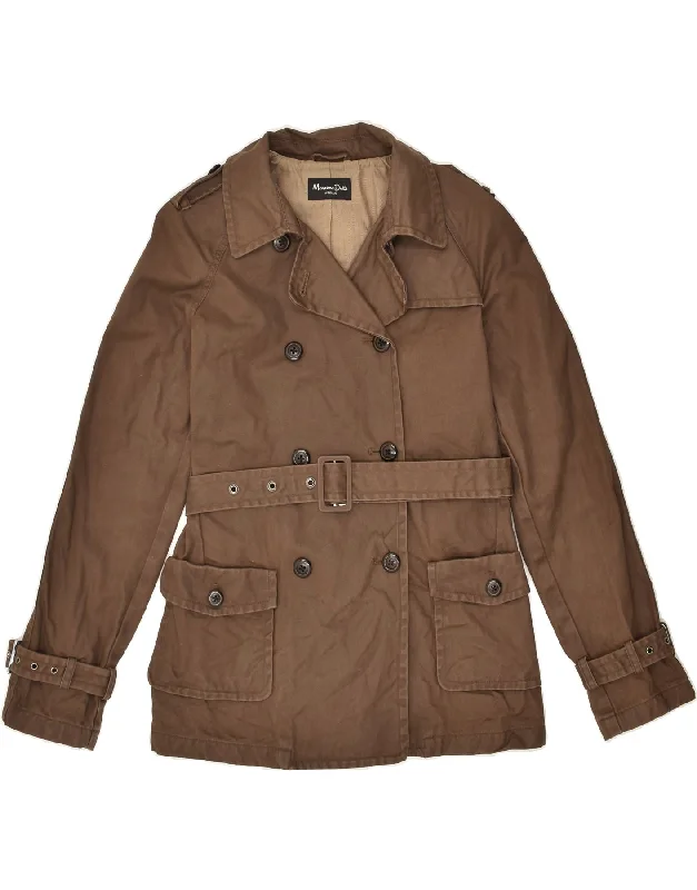MASSIMO DUTTI Womens Double Breasted Military Jacket UK 10 Small Brown Zip Front Button Front Snap Front