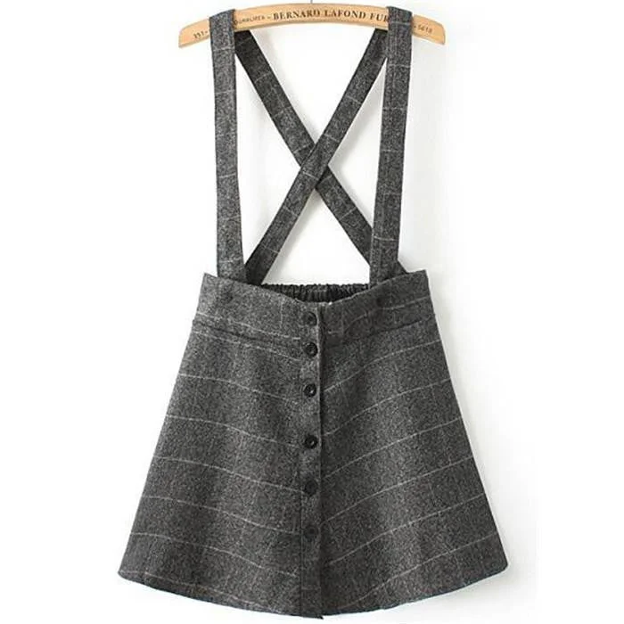 Sheinside Women Fashion Skirts Female Clothes A Line Cross Back Strap Plaid Buttons Skirt With Suspenders maxi skirt elegant