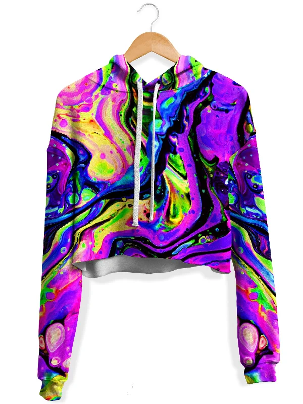 Purple Funk Fleece Crop Hoodie Hoodie with Elastic Waist Stretchable Comfortable