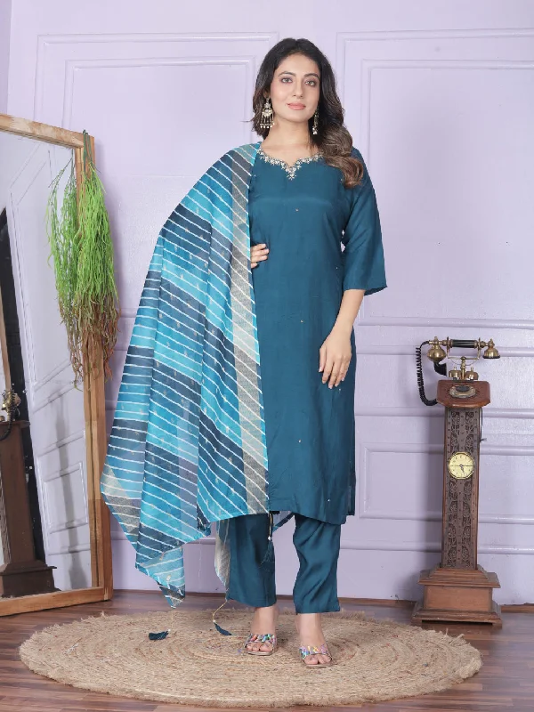 Blue Designer Party Wear Readymade Pant Suit With Hand Work Cozy Full-Length Pants