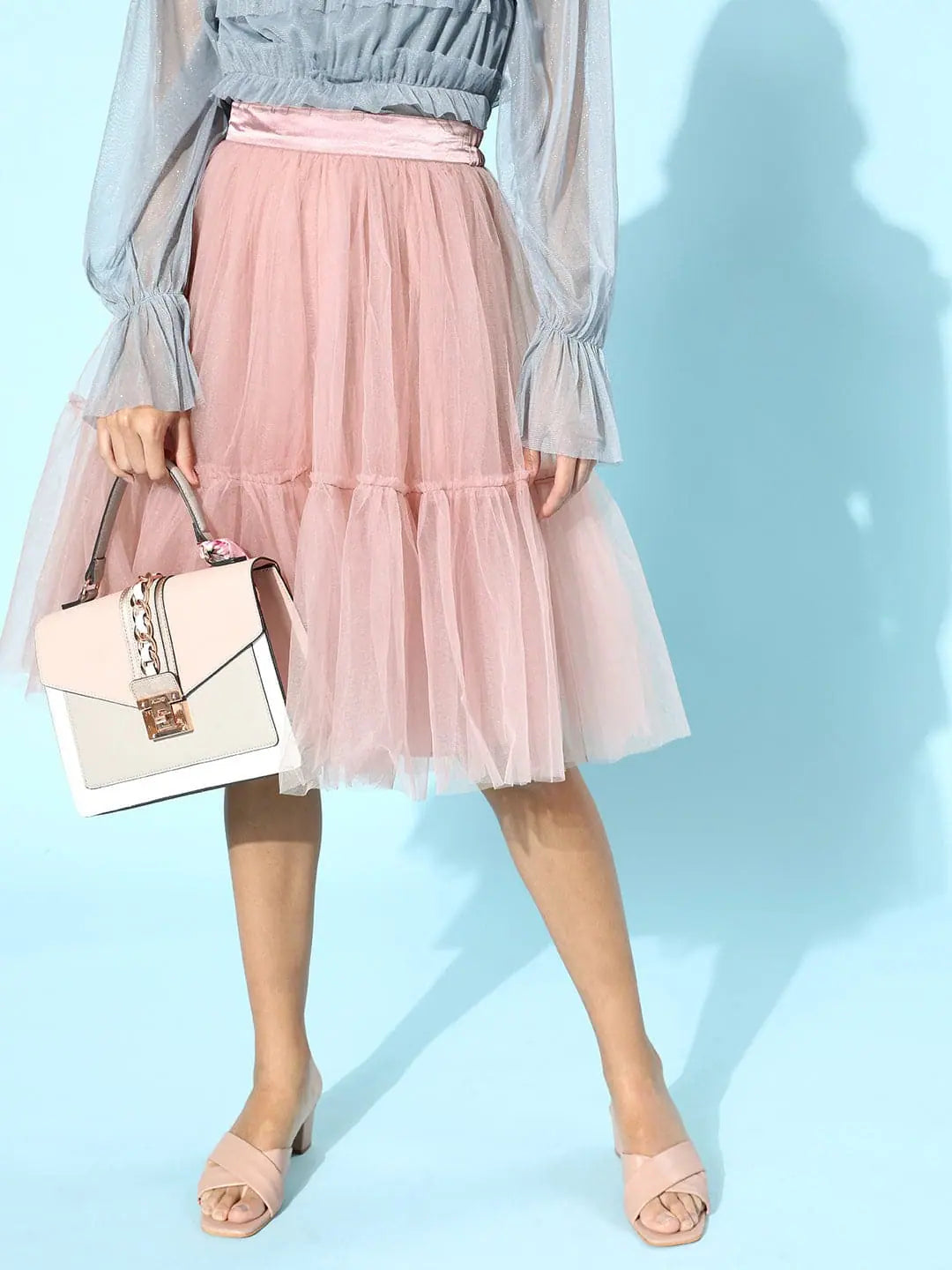 Dusty Pink Tulle Frilly Skirt high waist skirt