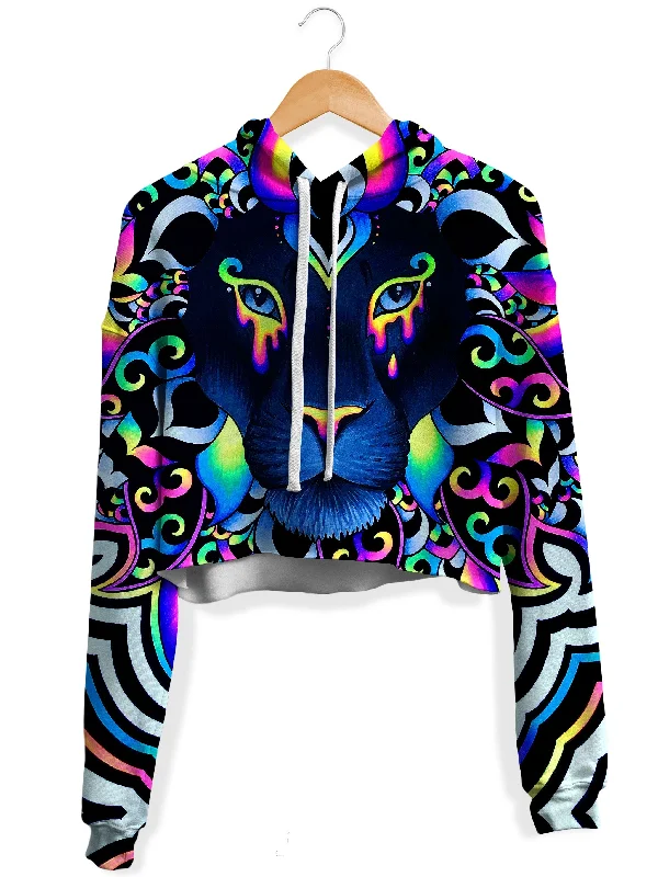 Electric Lion Fleece Crop Hoodie Hoodie with Contrast Stitching Detailed Premium