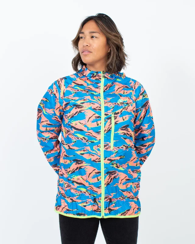 Printed Windbreaker Jacket Notch Collar Peter Pan Collar Cowl Neck