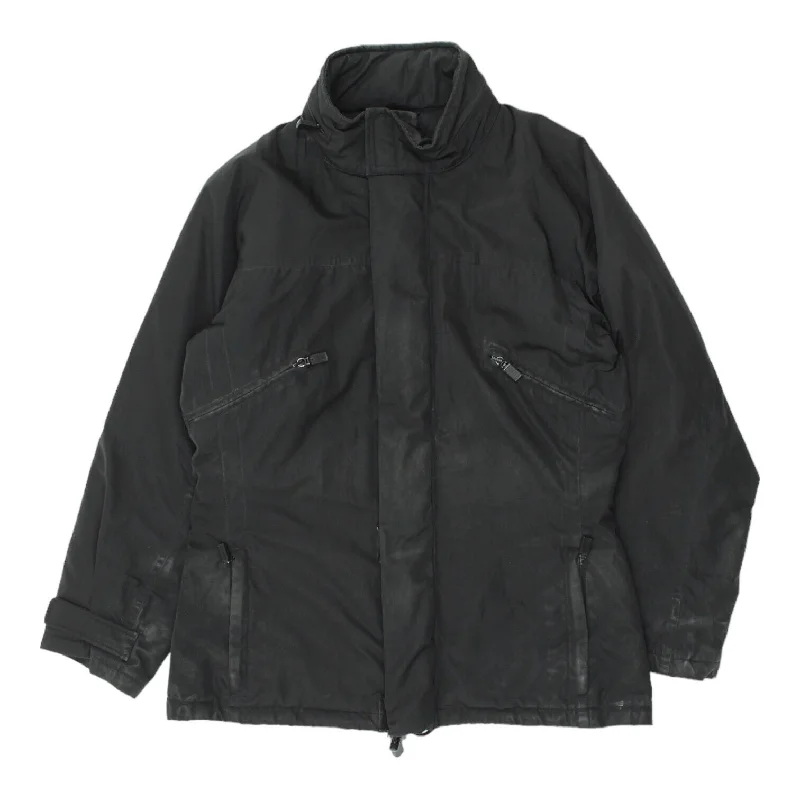 Aspesi Womens Black Polyester Quilted Jacket | Vintage High End Designer VTG Tiered Jacket Buttoned Jacket Zippered Jacket