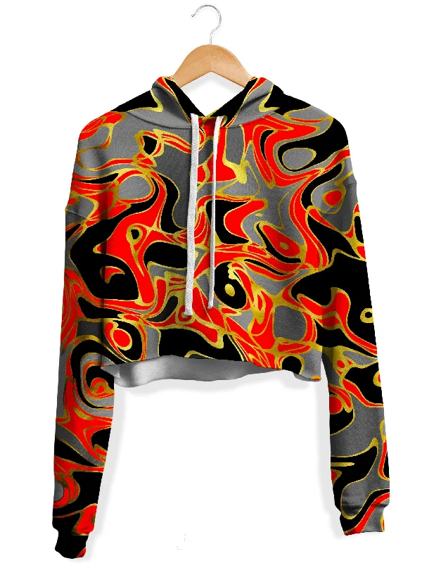 Abstract Journey Fleece Crop Hoodie Hoodie with Ribbed Hem Stretchable Secure