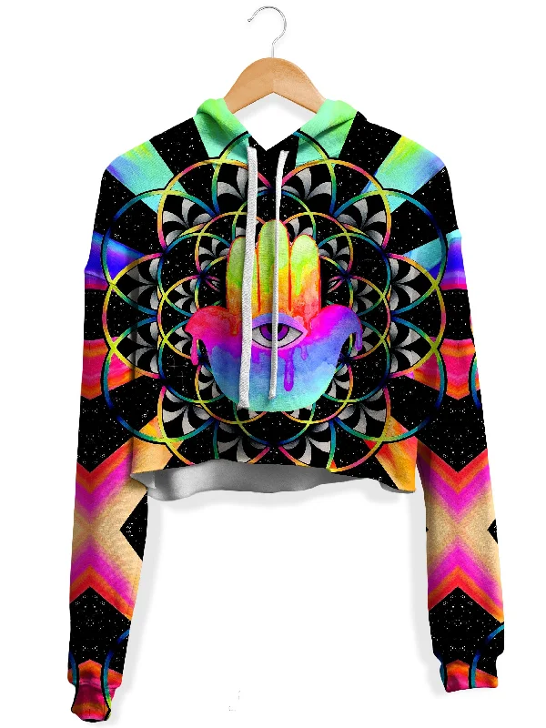 Psy Hamsa Fleece Crop Hoodie Hoodie with Cuffed Sleeves Snug Secure