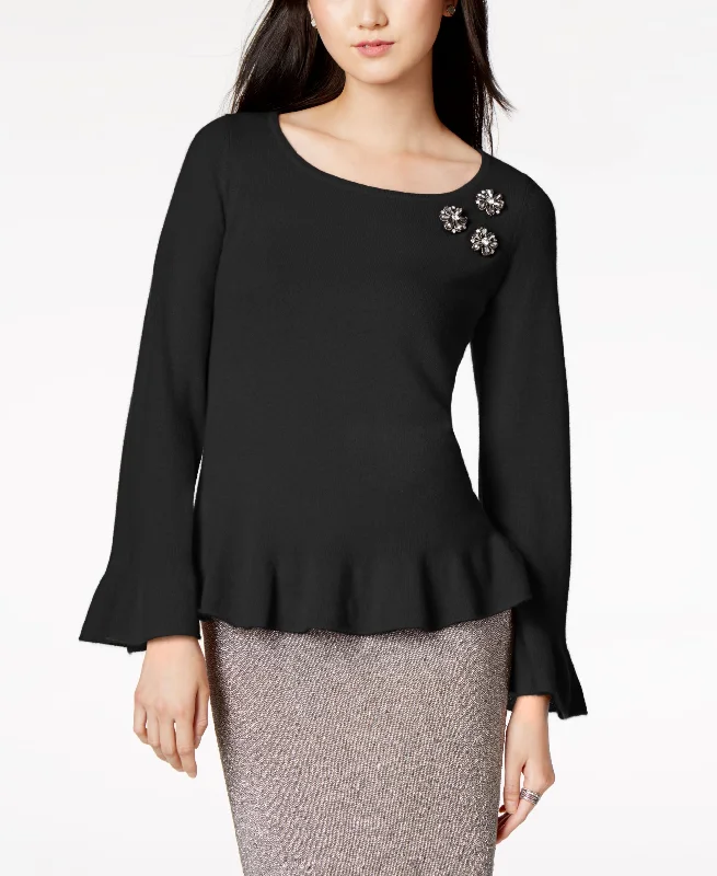 Charter Club Cashmere Embellished Peplum Sweater Mesh Fabric Canvas Fabric Denim Fabric