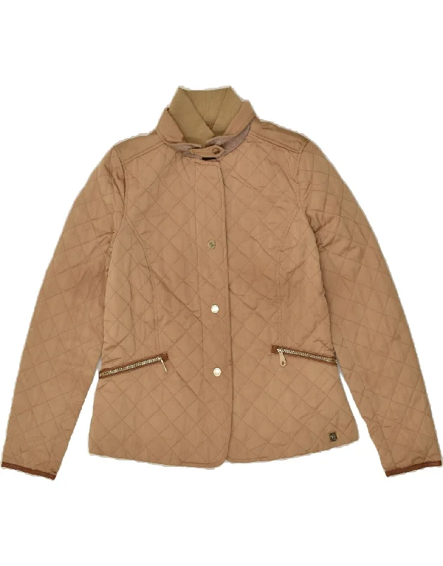 MASSIMO DUTTI Womens Quilted Jacket UK 14 Large Brown Polyester Quilted Jacket Puffer Jacket Insulated Jacket