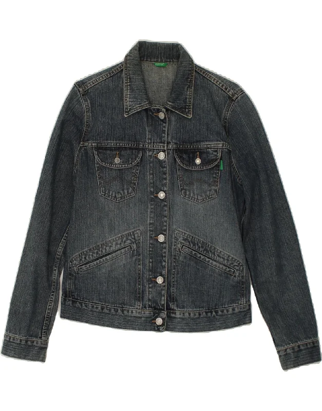 BENETTON Womens Denim Jacket UK 14 Medium Blue Cotton Rayon Jacket Velvet Jacket Corduroy Jacket