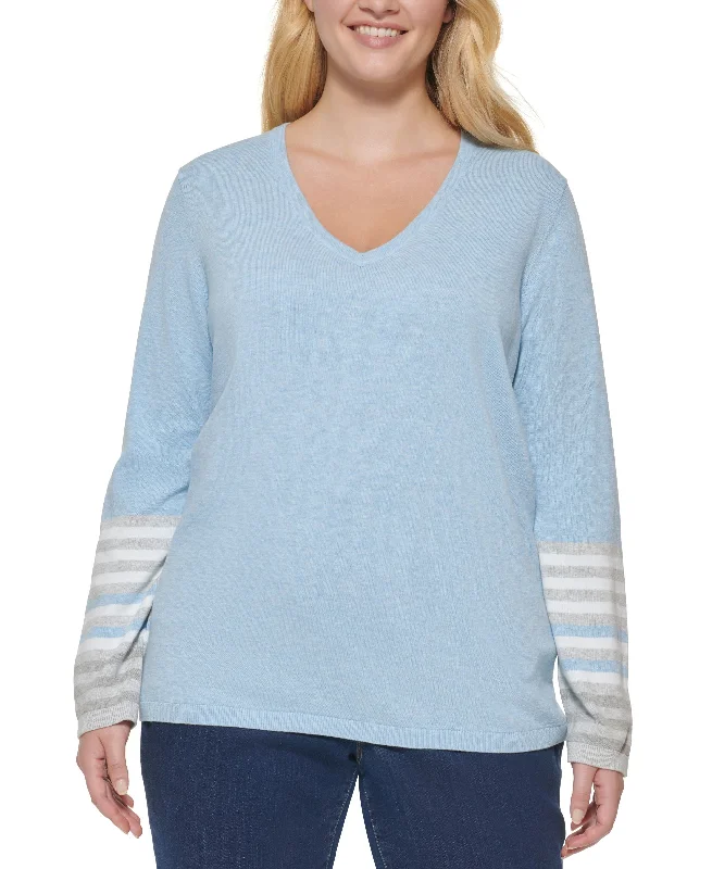 Plus Size Striped-Sleeve Sweater Faux Fur Fabric Real Fur Fabric Shearling Fabric