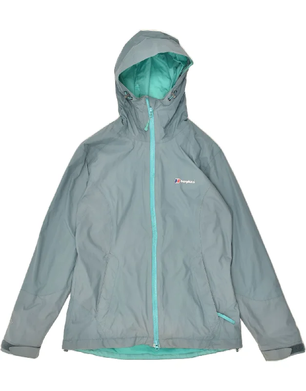 BERGHAUS Womens Hooded Rain Jacket UK 12 Medium  Blue Polyester Hooded Jacket Caped Jacket Shawl Collar Jacket