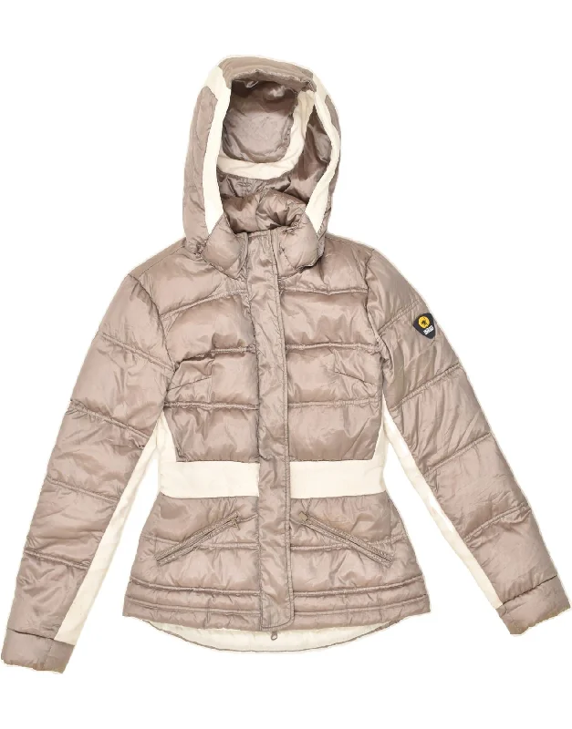 CIESSE PIUMINI Womens Hooded Padded Jacket IT 42 Medium Grey Colourblock Oversized Jacket Tailored Jacket Straight Jacket