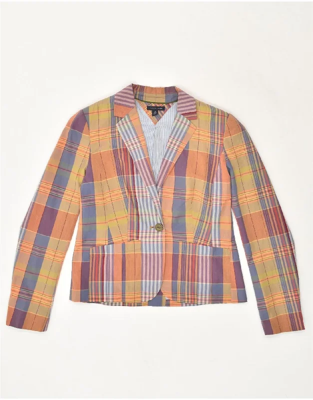 TOMMY HILFIGER Womens 1 Button Blazer Jacket UK 14 Medium Orange Check Chenille Jacket Brocade Jacket Lace Jacket