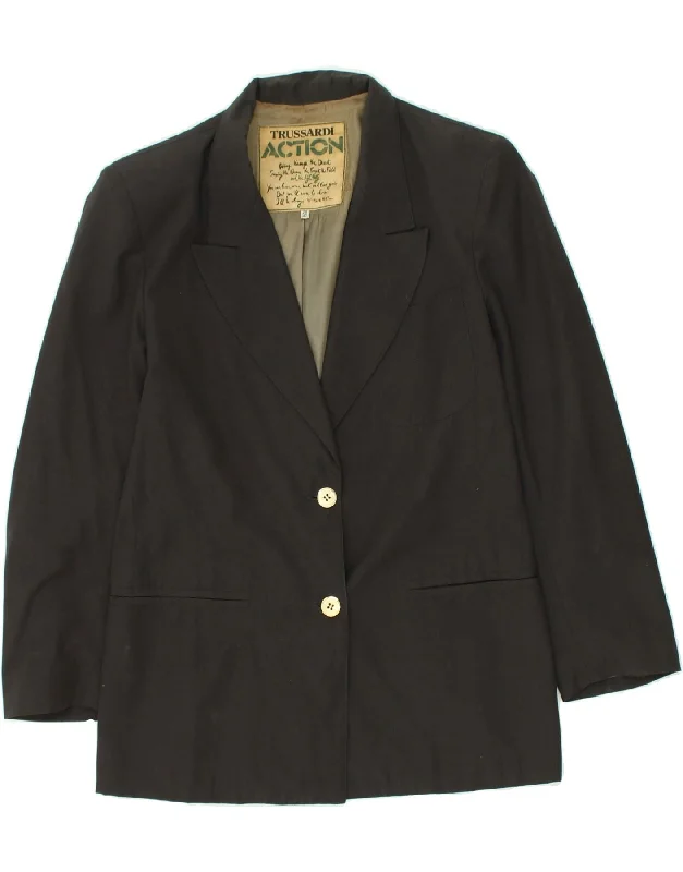 TRUSSARDI Womens 2 Button Blazer Jacket IT 42 Medium Brown Polyester Cotton Jacket Linen Jacket Terry Jacket