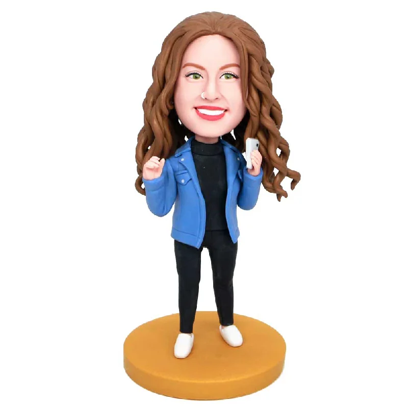 Custom Female Bobbleheads In Denim Jacket Jersey Jacket Tulle Jacket Batik Jacket