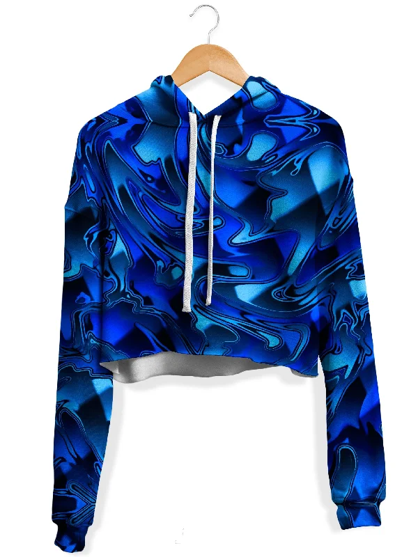 Blue Chromatic Melt Fleece Crop Hoodie Hoodie with Hem Applique Textured Unique