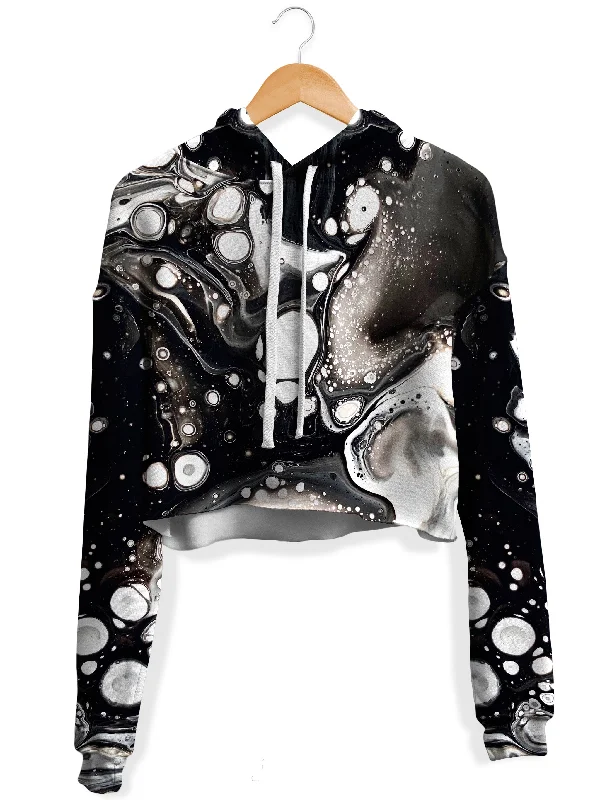 Monochrome Melt Fleece Crop Hoodie Hoodie with Puffed Sleeves Voluminous Trendy