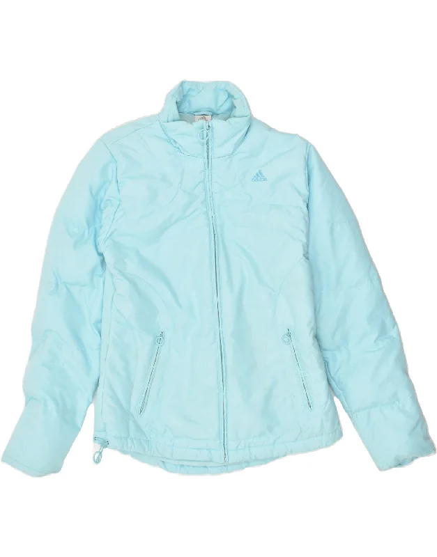 ADIDAS Womens Padded Jacket UK 12 Medium Blue Polyester Oversized Jacket Tailored Jacket Straight Jacket