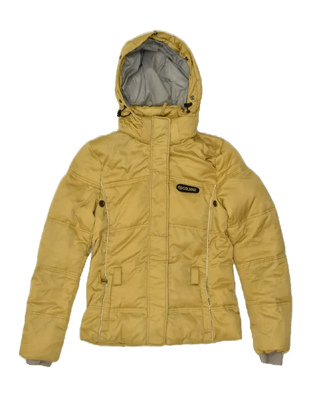 COLMAR Womens Hooded Padded Jacket EU 38 Medium Yellow Denim Jacket Leather Jacket Suede Jacket