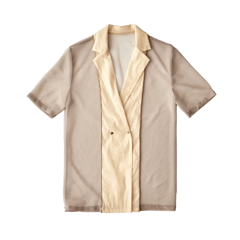 Sheer jacket / Beige Collared Jacket Crew Neck Jacket Turtle Neck Jacket