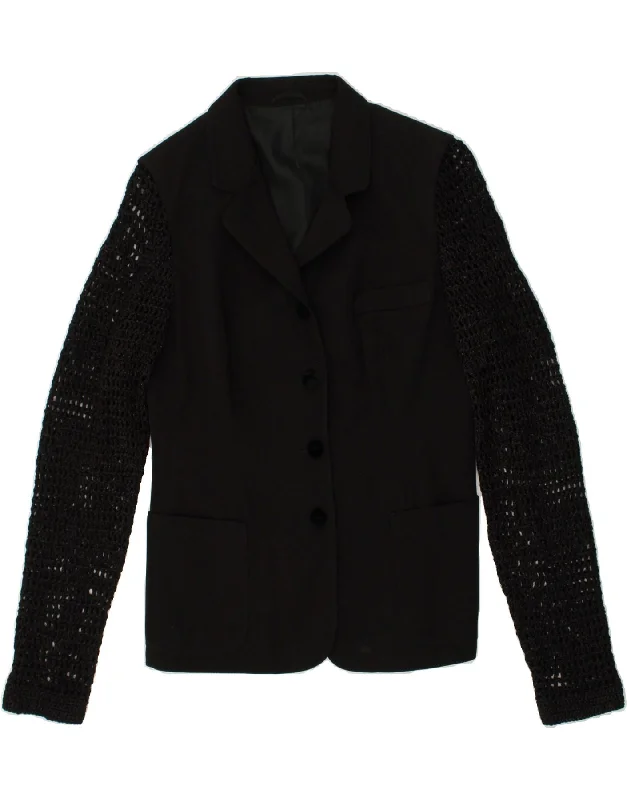 TREVIRA Womens 4 Button Blazer Jacket UK 12 Medium Black Polyester Satin Jacket Silk Jacket Chiffon Jacket