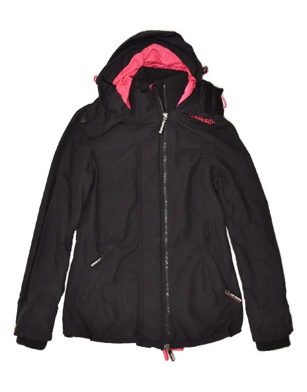 SUPERDRY Womens Windmac Hooded Windbreaker Jacket UK 6 XS Black Hooded Jacket Caped Jacket Shawl Collar Jacket
