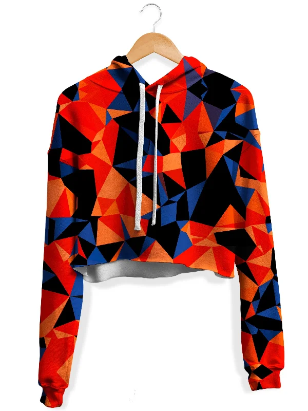 Orange and Black Geo Fleece Crop Hoodie Graphic Hoodie Design Print