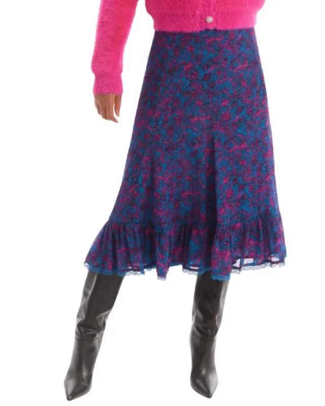 Lottie Midi Skirt In Botanical Swirl velvet skirt plush
