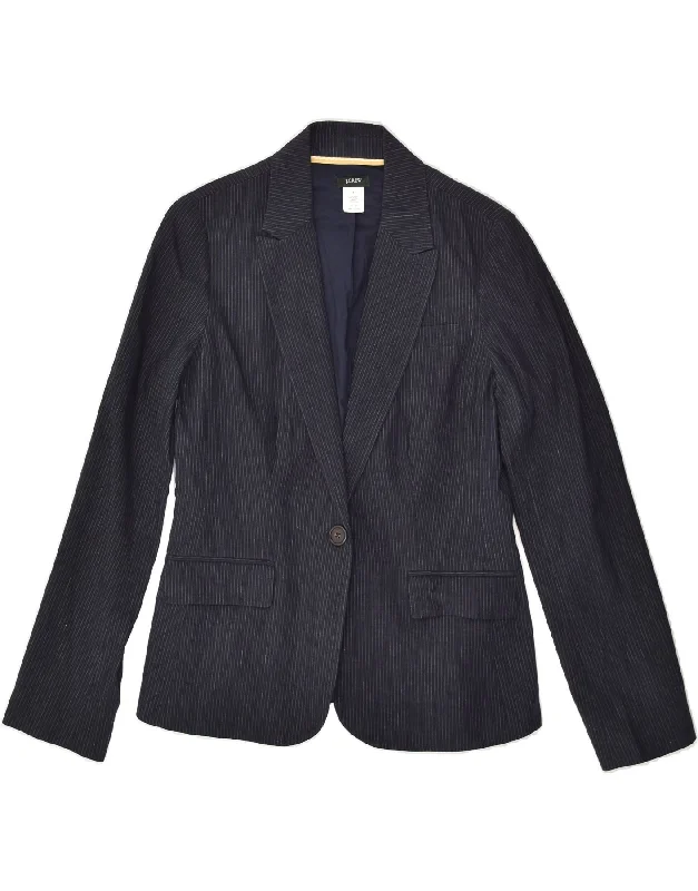 J. CREW Womens 1 Button Blazer Jacket US 6 Medium Navy Blue Pinstripe Ribbed Jacket Pleated Jacket Ruffled Jacket