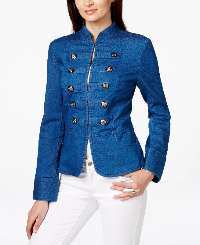 Inc International Concepts Denim Military Jacket Denim Fabric Leather Fabric Suede Fabric