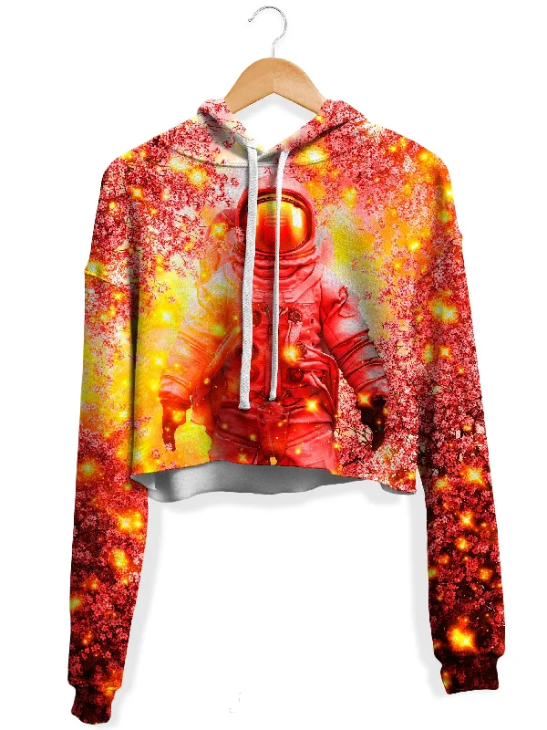 Astrokura Fleece Crop Hoodie Hoodie with Rolled Sleeves Casual Relaxed