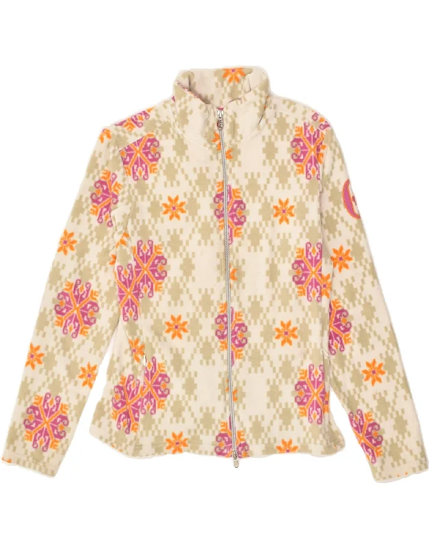 CONTE OF FLORENCE Womens Fleece Jacket UK 10 Small Off White Floral Mesh Jacket Canvas Jacket Denim Jacket