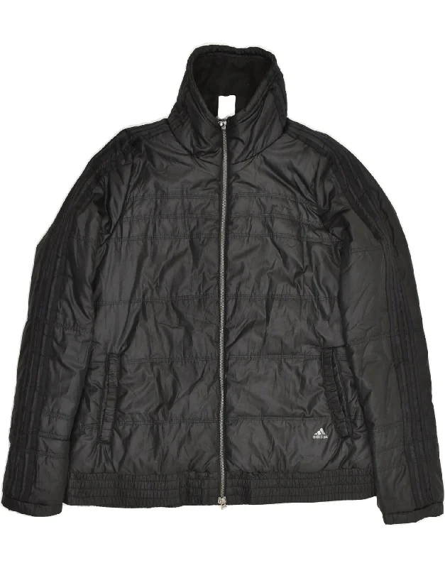 ADIDAS Womens Padded Jacket UK 16/18 Large Black Polyester Denim Fabric Leather Fabric Suede Fabric