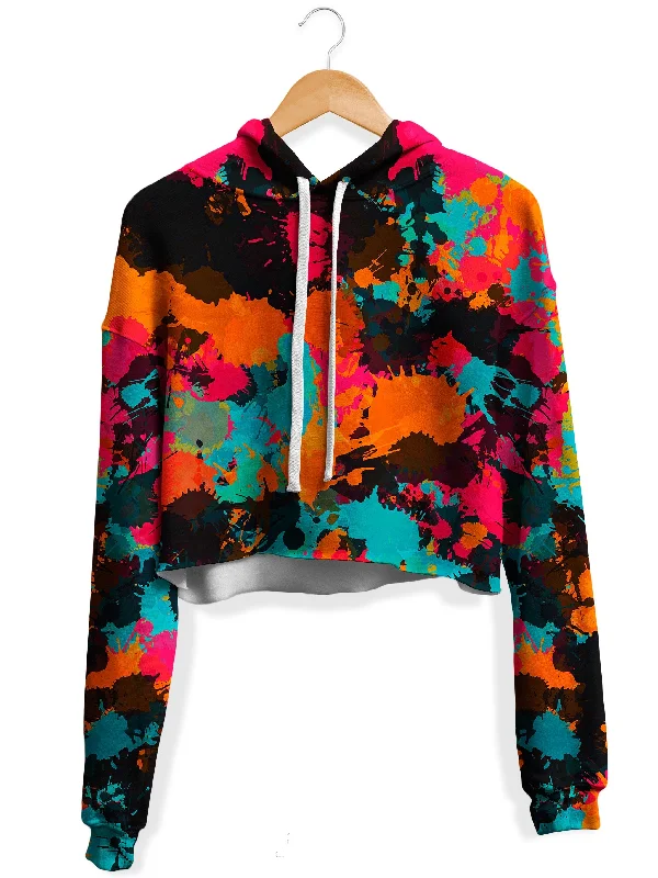 Fiesta Color Fleece Crop Hoodie Hoodie with Elastic Waist Stretchable Comfortable