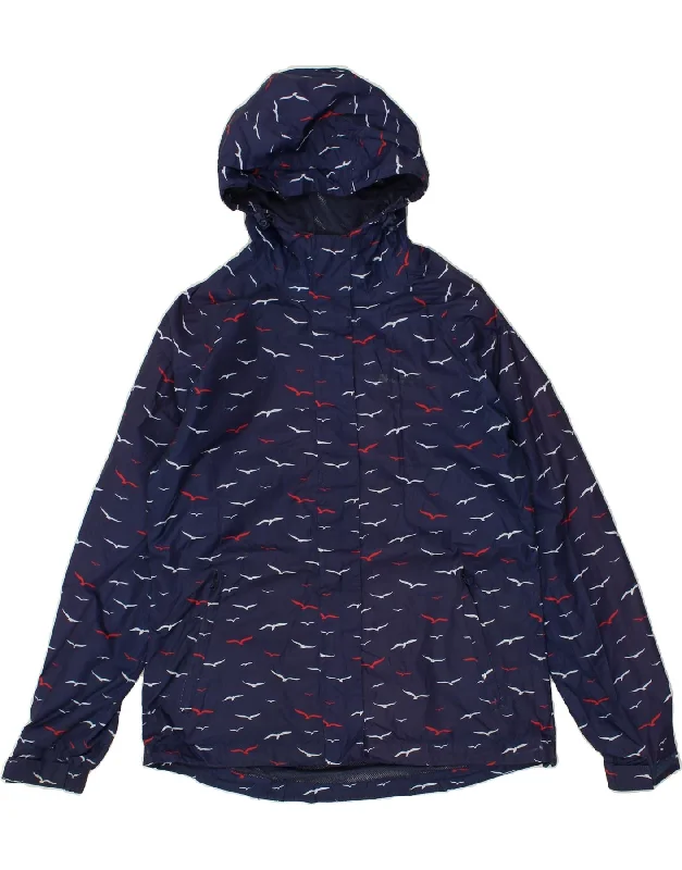 MOUNTAIN WAREHOUSE Womens Hooded Rain Jacket UK 12 Medium Navy Blue Satin Jacket Silk Jacket Chiffon Jacket