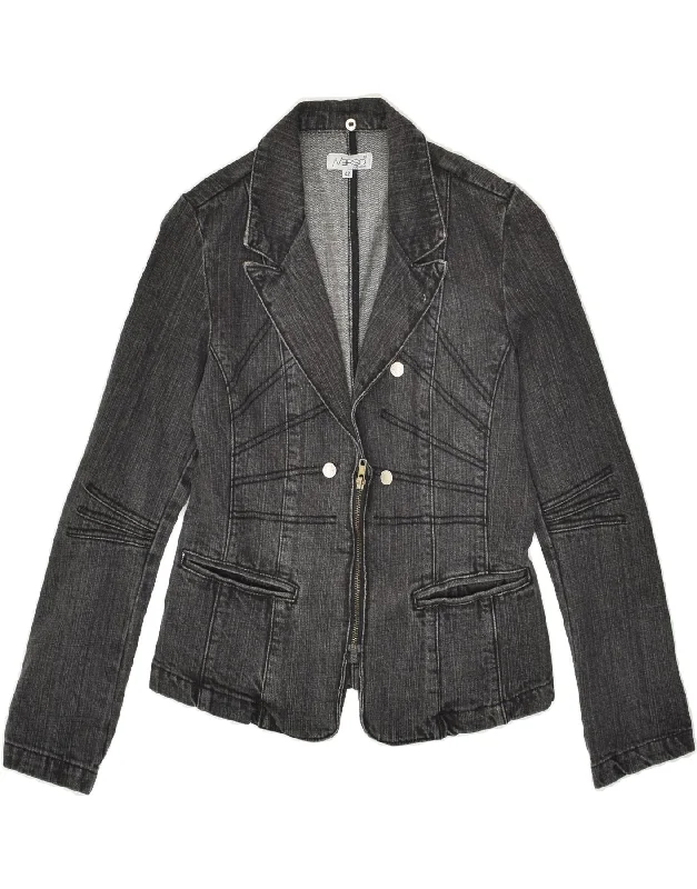 VINTAGE Womens Denim Jacket IT 42 Medium Grey Cotton Satin Jacket Silk Jacket Chiffon Jacket