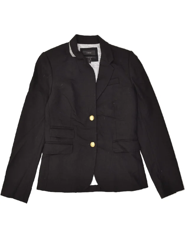 J. CREW Womens Schoolboy 2 Button Blazer Jacket US 4 Small Black Wool Elasticated Jacket Padded Jacket Insulated Jacket