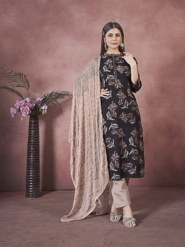 Black Attractive Looking Readymade Pant Suit With Designer Embroidery Work Cozy Maternity Pants