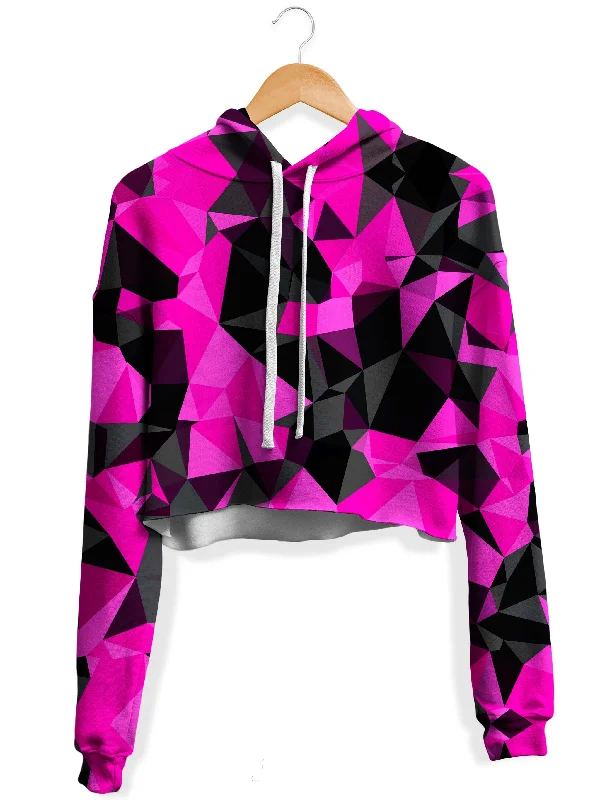 Pink and Black Geo Fleece Crop Hoodie Hoodie Dress Longline Feminine