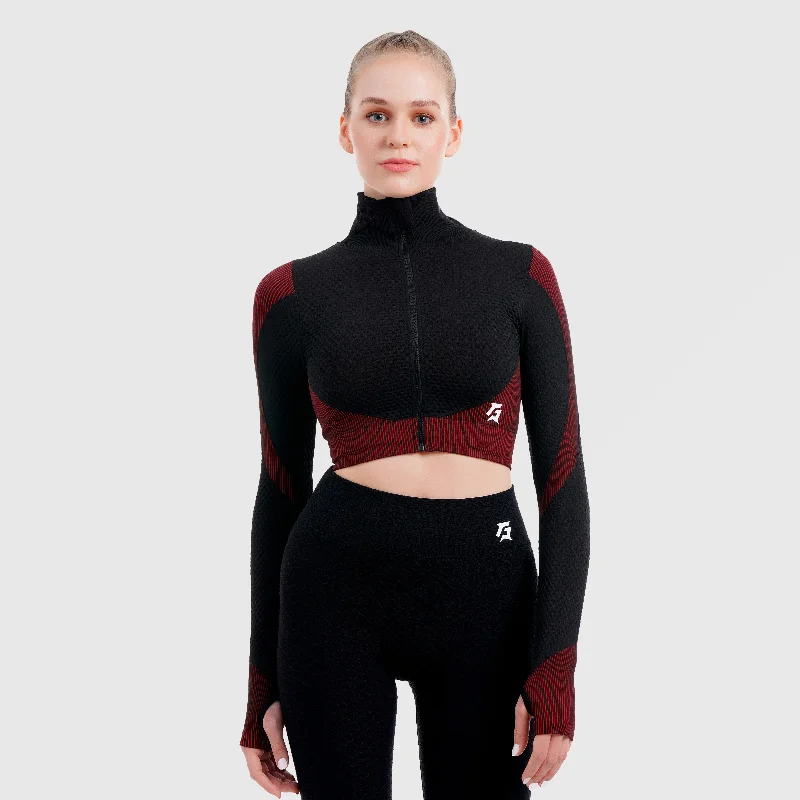 Striped Seamless Jacket (Black-Red) Knit Jacket Woven Jacket Fleece Jacket