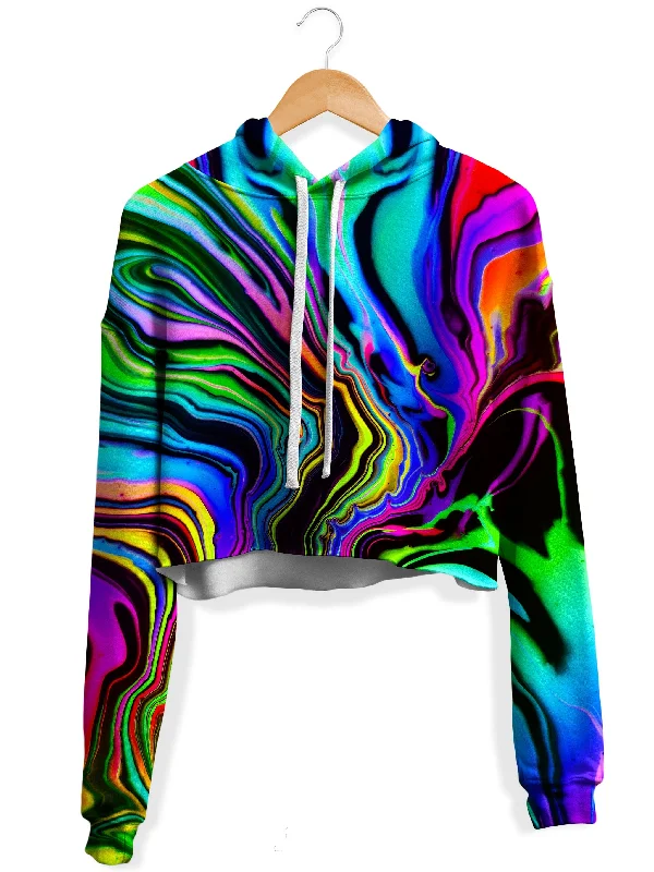 Rainbow Rift Fleece Crop Hoodie Hoodie with Hem Patch Decorative Personalized