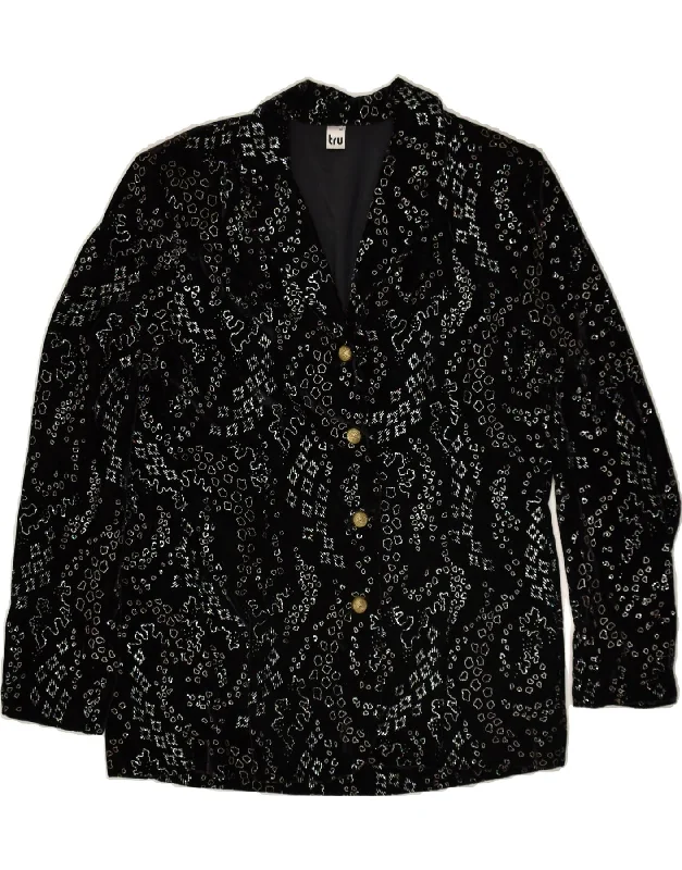 TRU Womens 4 Button Blazer Jacket EU 40 Medium Black Acetate Denim Jacket Leather Jacket Suede Jacket