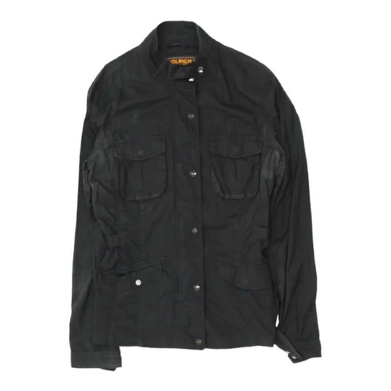 Woolrich Womens Black Lightweight Nylon Utility Jacket | Vintage Designer VTG Ribbed Jacket Pleated Jacket Ruffled Jacket